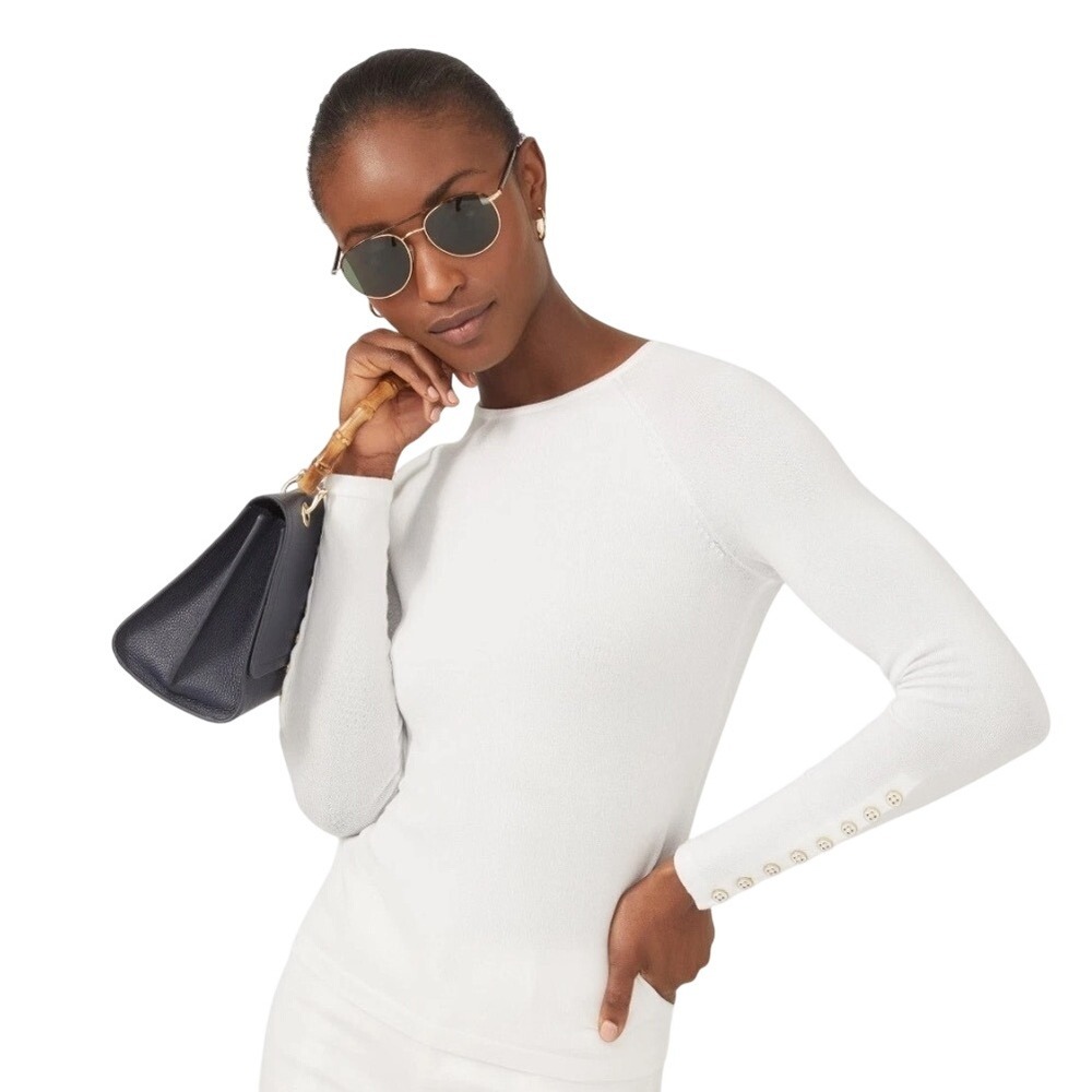 J.McLaughlin Jamey Button Trim Egret White Sweater Raglan Sleeve Medium